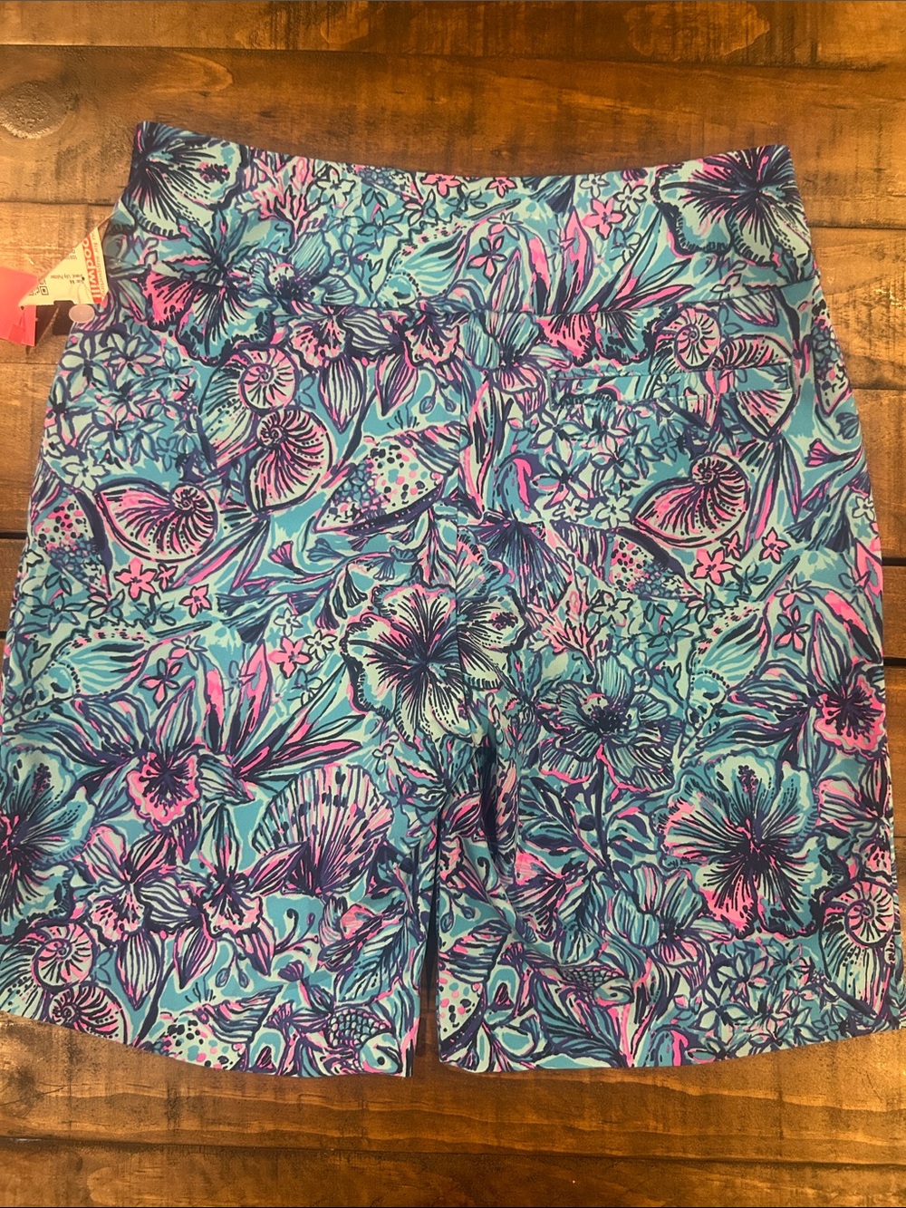 NWT Lilly Pulitzer Luxletic Turquoise, Pink & Purple Floral Bermuda Reid Shorts - Picture 5 of 8